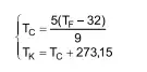 Sejam TC, TF e TK a mesma temperatura nas escalas Celsius, Fahrenheit e Kelvin, respectivamente. As fórmulas usuais de conversão entre TC, TF e TK são 