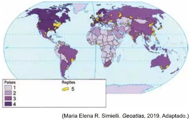Considerando a economia mundial, as áreas demarcadas no mapa pelo número 