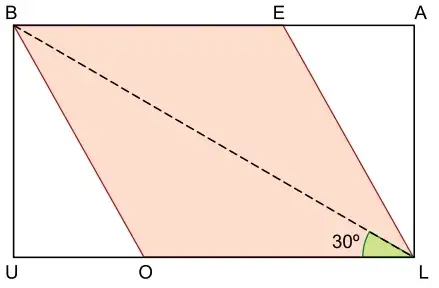 Se a medida do lado do losango BELO é igual a 2 cm, a área do retângulo BALU será igual a: 