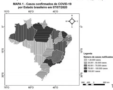 Os mapas temáticos anteriores mostram o cenário brasileiro da pandemia em 7 de julho de 2020